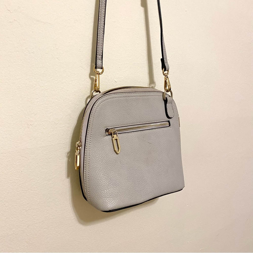 Light grey crossbody leather purse gold toned hardware